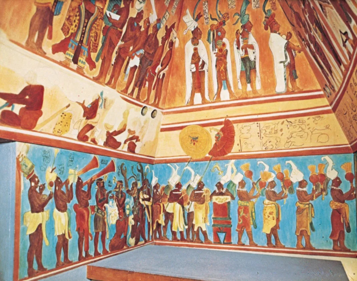 The hompax is shown being played in the murals of Bonampak, an ancient Maya archaeological site in present-day Mexico, close to the border with Guatemala